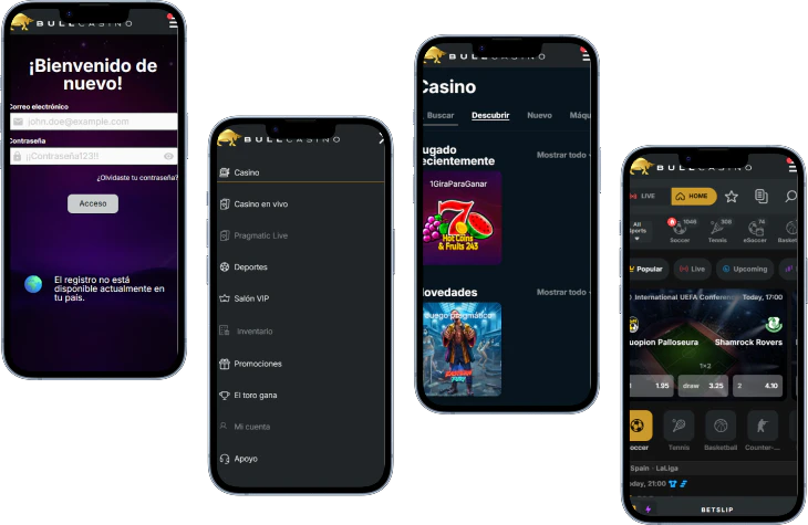 Bull Casino versión móvil con inicio de sesión, juegos y apuestas